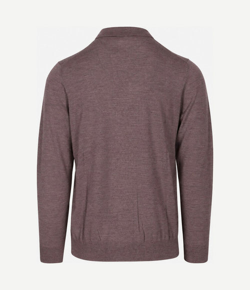 Longsleeve poloshirt merinowol aubergine