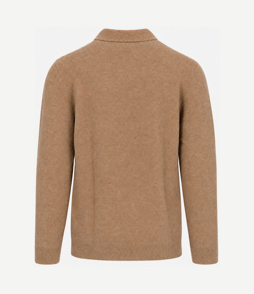 Longsleeve poloshirt boiled wool camel