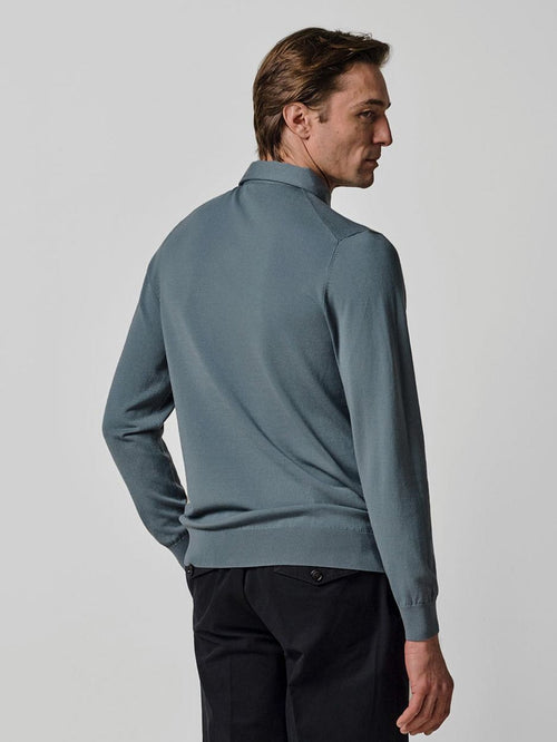 Longsleeve poloshirt luxury basic blauw
