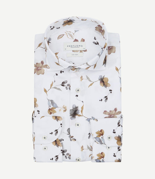 Twill overhemd bloem wit