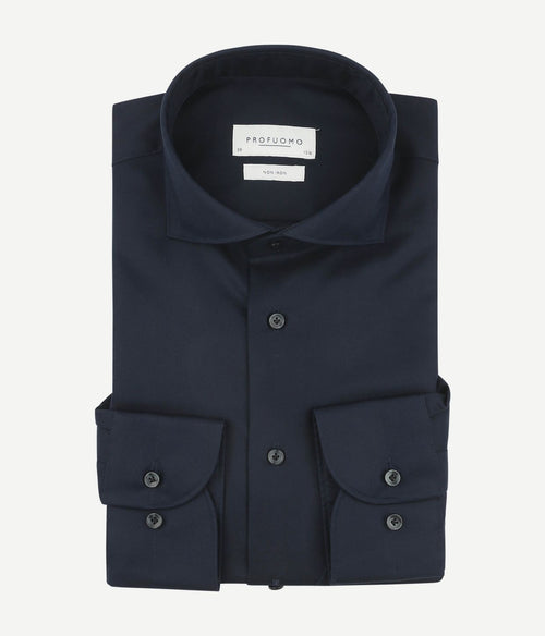 Profuomo twill overhemd extra lange mouwen donkerblauw | Slim-fit