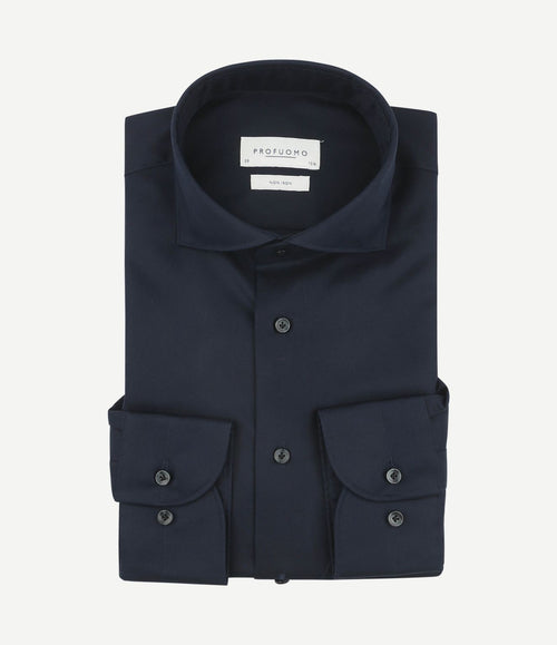 Twill overhemd extra lange mouwen donkerblauw