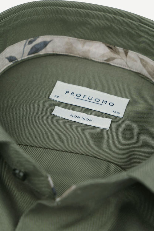 Profuomo twill overhemd olijfgroen | Slim-fit