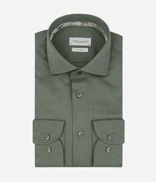 Profuomo twill overhemd olijfgroen | Slim-fit