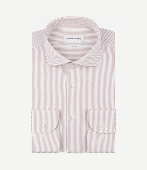 Twill overhemd strepen beige