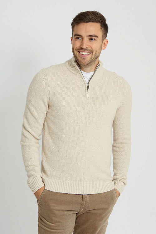 halve rits pullover boiled wool ecru