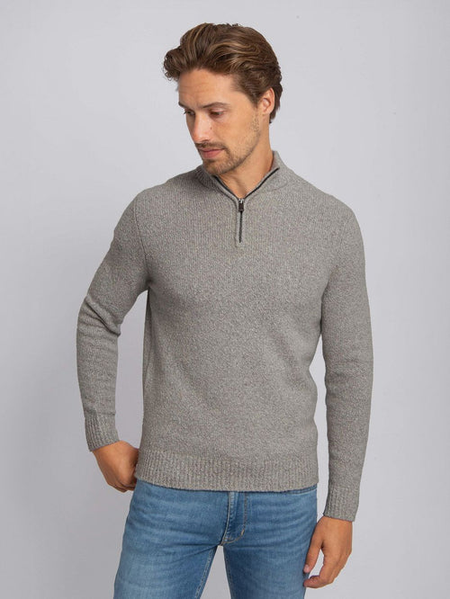 halve rits pullover boiled wool grijs