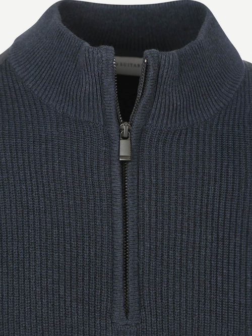 Suitable halve rits trui patch donkerblauw | Slim-fit