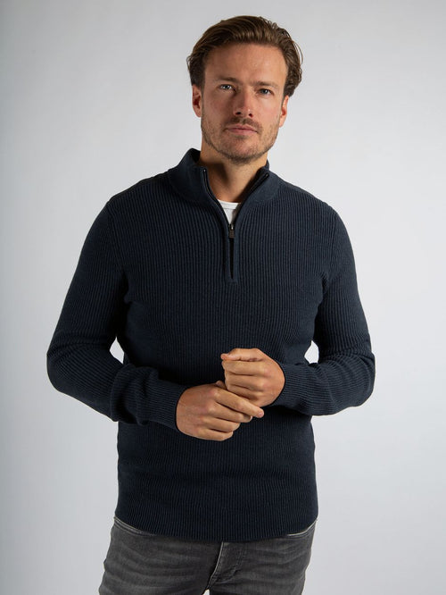 halve rits trui patch donkerblauw