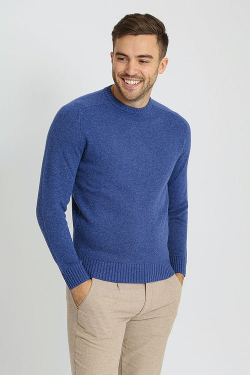 Lamswol trui ronde hals royal blauw
