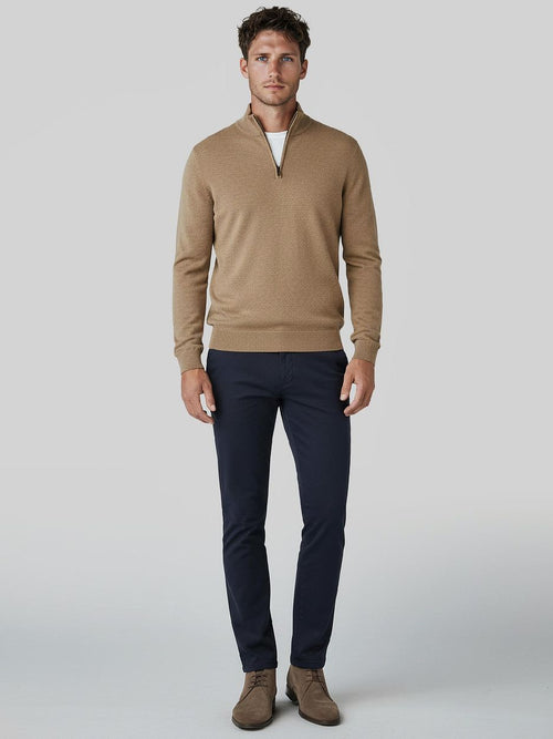 halve rits trui merinowol beige