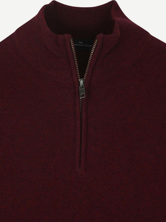 halve rits trui merinowol bordeaux