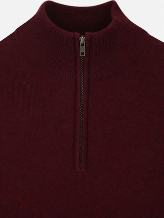 halve rits trui merinowol bordeaux
