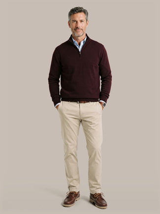 halve rits trui merinowol bordeaux