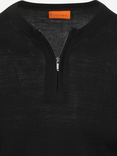 Suitable crew zip merino zwart | Slim-fit