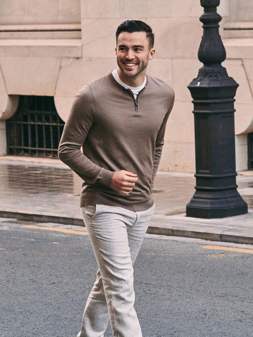 Crew zip merino taupe