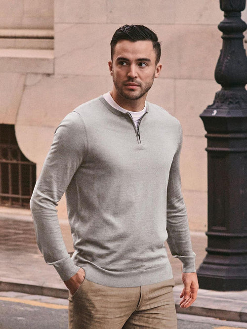 Crew zip merino grijs