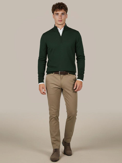 Merino halve rits trui donkergroen