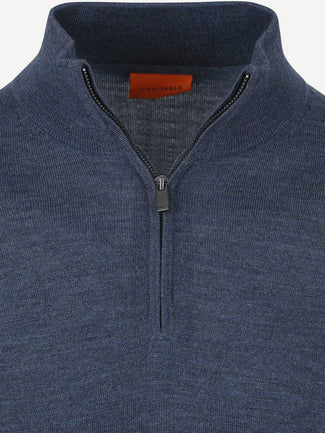 Suitable merino halve rits trui denim blauw | Slim-fit