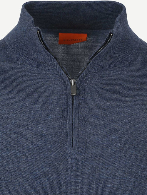 Suitable merino halve rits trui denim blauw | Slim-fit