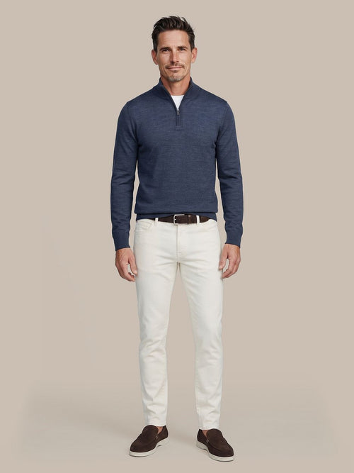 Merino halve rits trui denim blauw