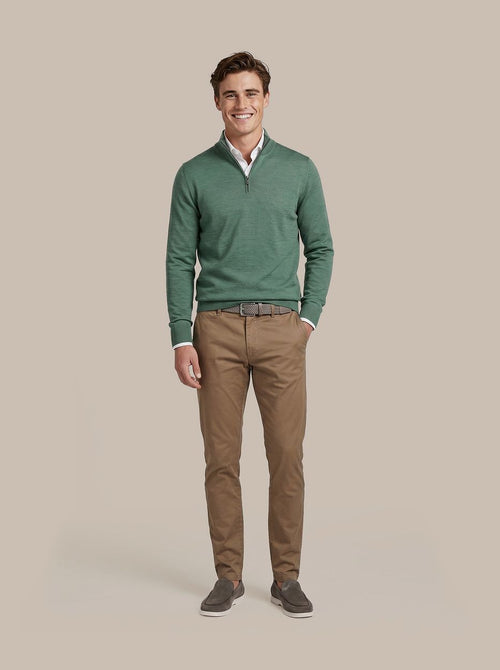 Merino halve rits trui mid groen