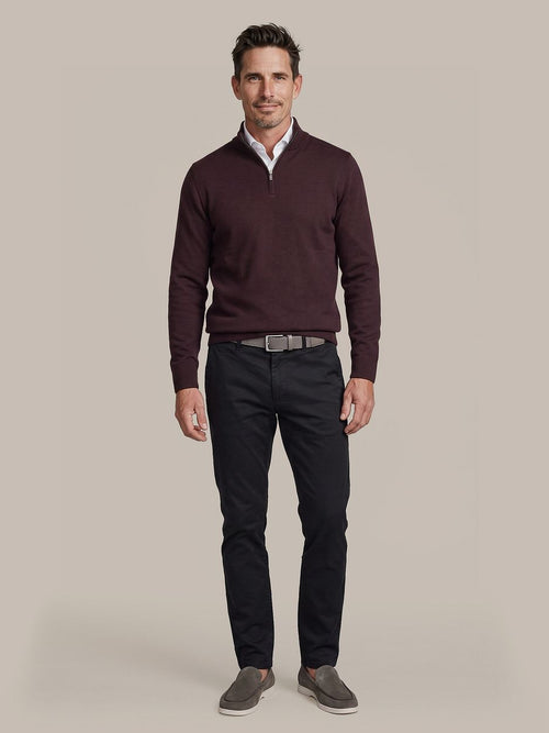 Merino halve rits trui bordeaux