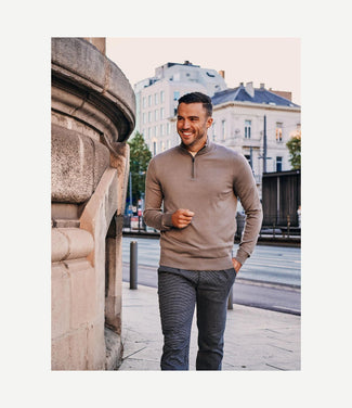 Merino halve rits trui bright taupe