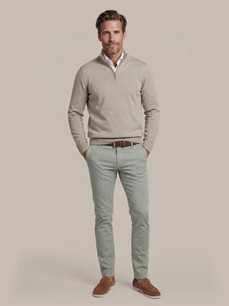 Merino halve rits trui bright taupe