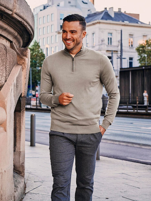 Merino halve rits trui bright taupe