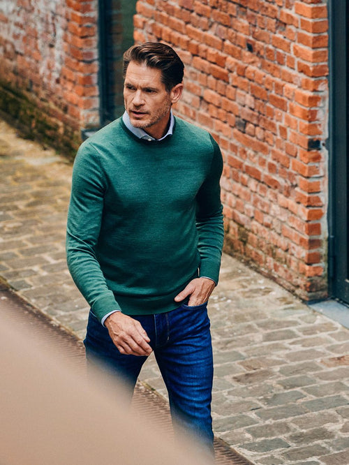 Suitable merino pullover military groen