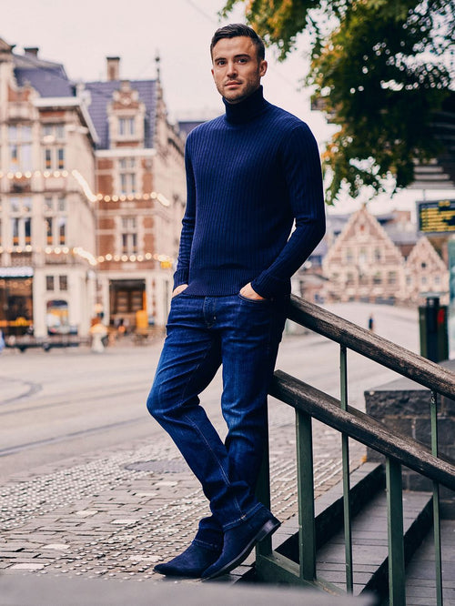 Suitable coltrui rib merino donkerblauw | Slim-fit