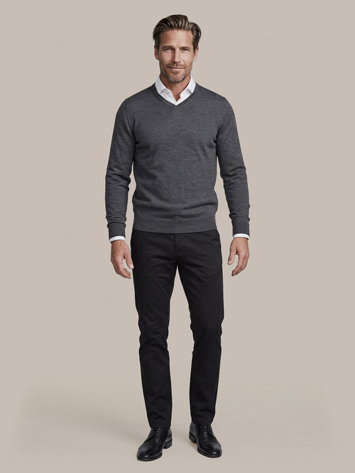 Merino pullover v-hals antraciet