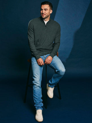 Suitable pine knit halve rits trui groen | Slim-fit