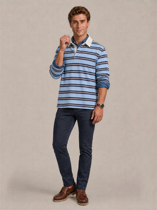 Rugby polo streep blauw