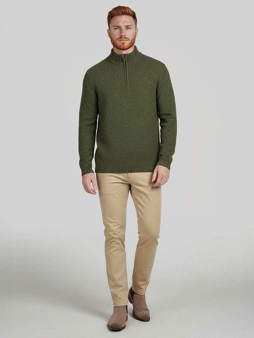 Suitable halve rits trui donnegal tweed eco wool groen