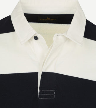Rugby polo streep donkerblauw wit