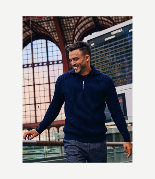halve rits trui sailor wool blend donkerblauw