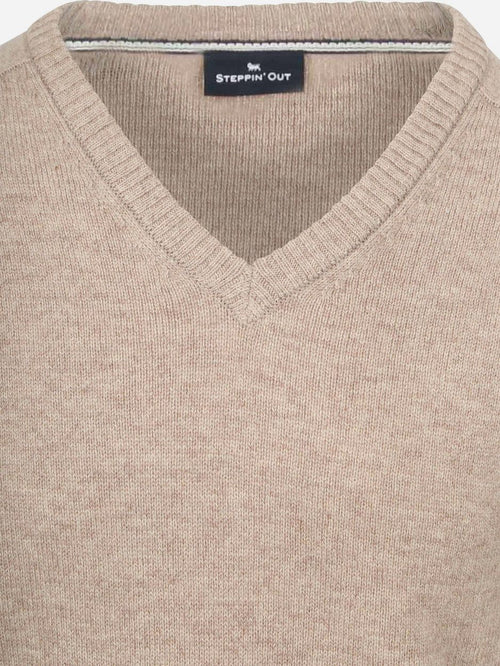 Steppin' Out trui v-hals lamswol beige | Regular-fit