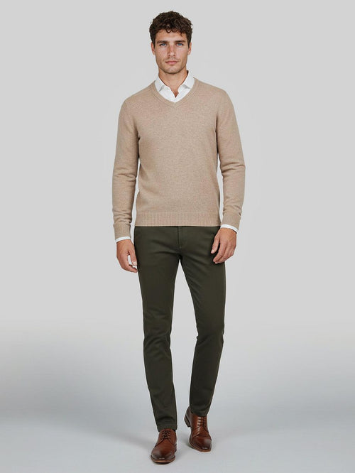 Trui v-hals lamswol beige
