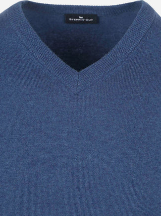 Steppin' Out pullover v-hals merinowol mid blauw | Regular-fit