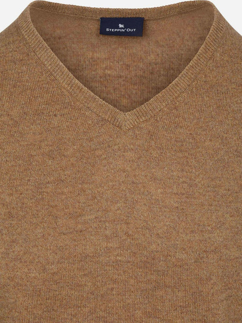 Pullover v-hals merinowol praline