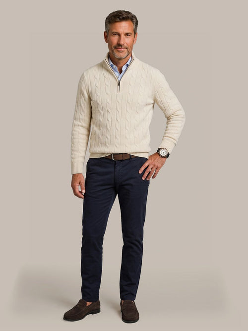 Lau pull merino halve rits cable ecru
