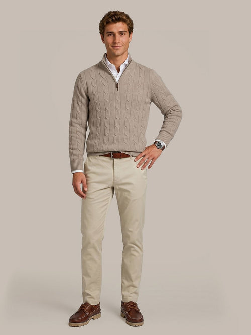 Lau pull merino halve rits cable beige