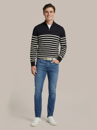 Half-zip trui breton stripe donkerblauw