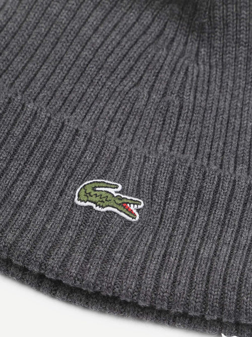 Lacoste knitted muts wol antraciet