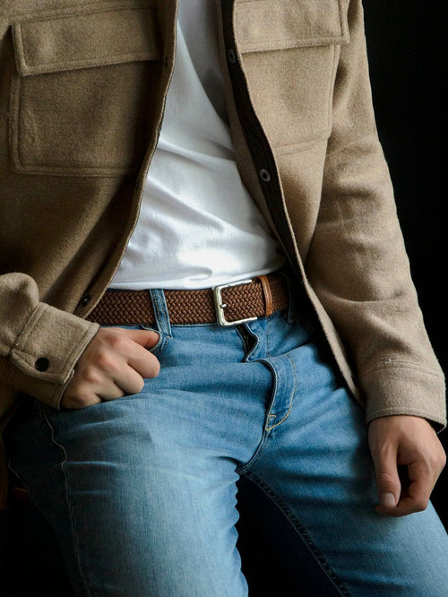 Geweven riem taupe cognac