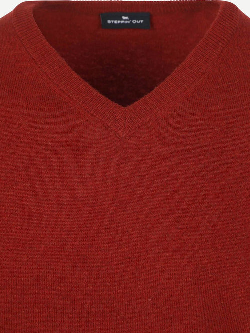 Pullover v-hals merinowol rood