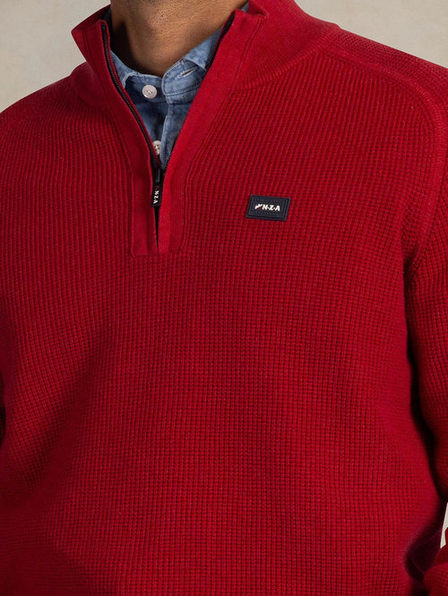 halve rits slub knit melange rood