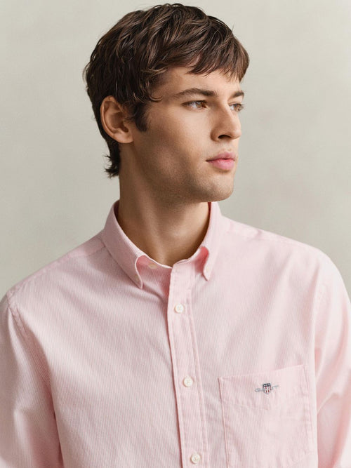 Poplin banker overhemd streep roze